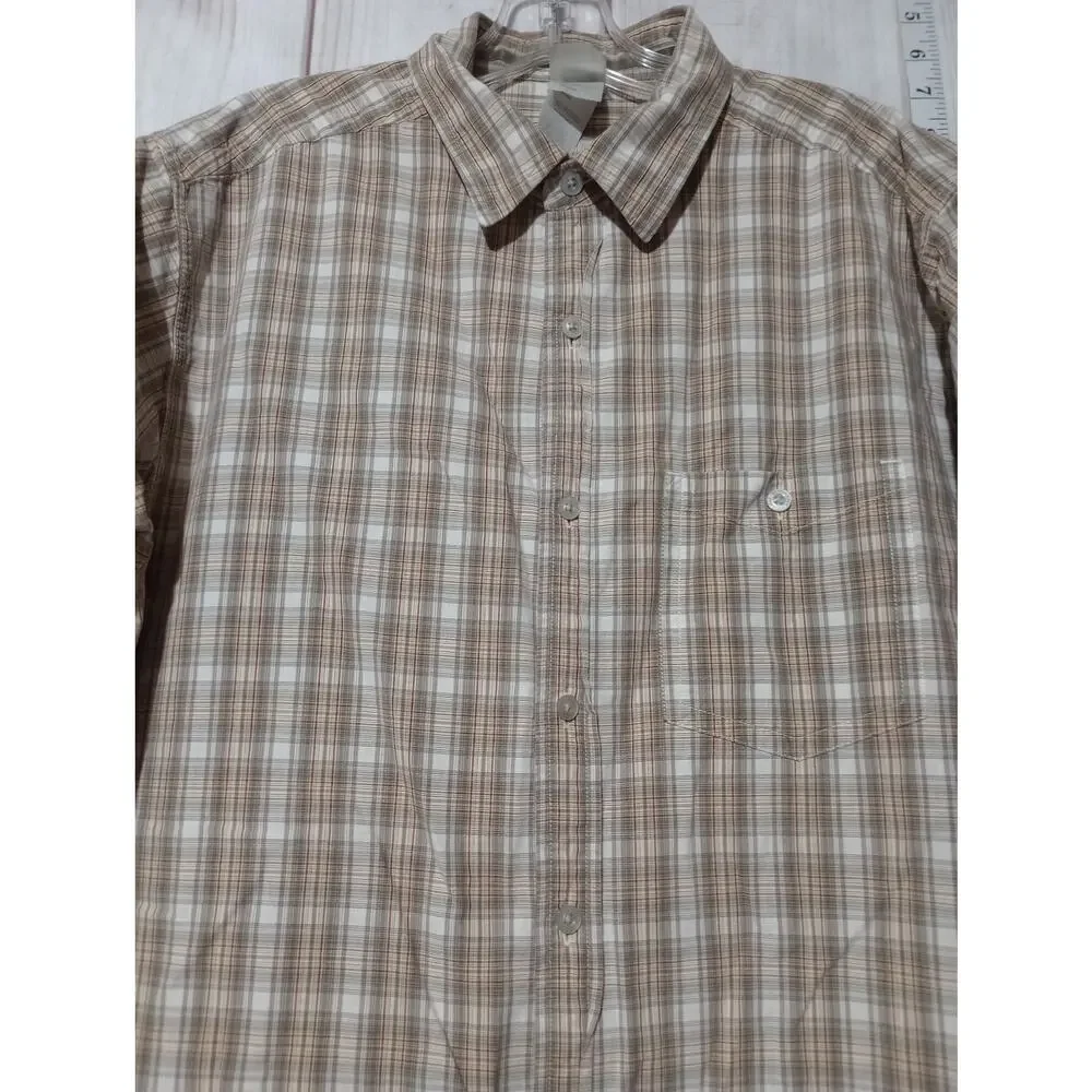 North Face Shirt Mens Large Brown Plaid Short Sleeve Button Up Outdoors Casual‎